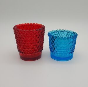 Vintage Red and Blue Hobnail Votive Candle Holders Set of 2